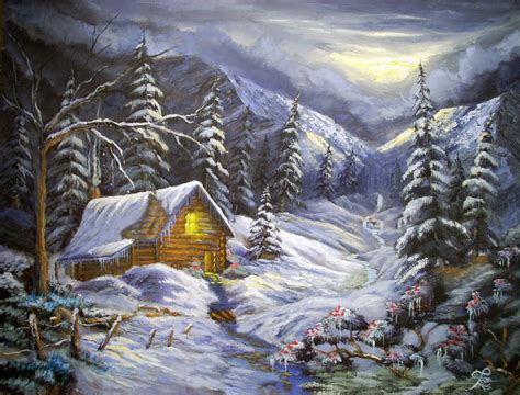 Log Cabin In The Winter Wonderland Photo Via Web Farm Scene