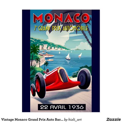 Vintage Monaco Grand Prix Auto Racing Postcard Racing Posters Retro