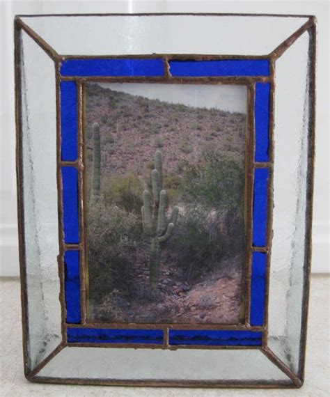 Stained Glass Portrait Picture Frame Blue Border Etsy Glass Picture Frames Stained Glass