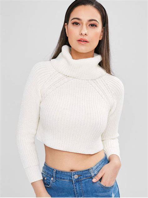 Hot Zaful Cable Knit Turtleneck Cropped Sweater In White L Zaful