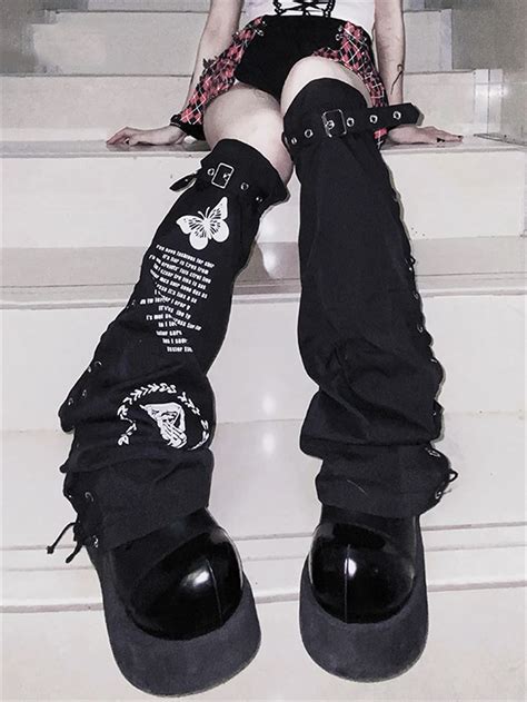 Harajuku Dark Magic Knee Socks Women Girl Gothic Punk Butterfly Print Sock Warm Mall Goth Jk