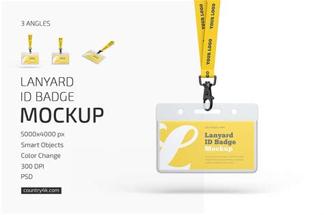 Lanyard Id Badge Mockup Set On Yellow Images Creative Store