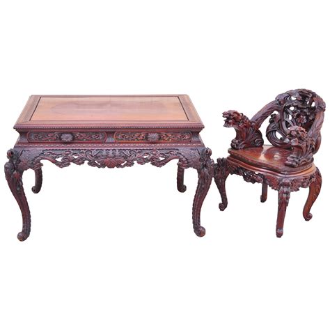 A Carved Japanese Writing Desk And Chair At 1stdibs Japanese Writing