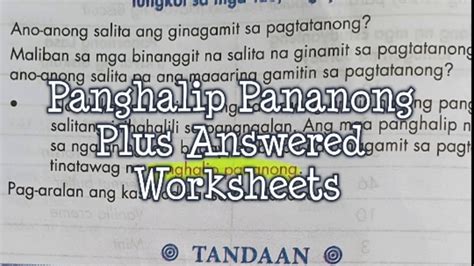 Gr 3 Filipino Panghalip Pananong Answered Worksheets Youtube