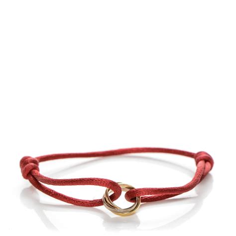 Cartier K Pink Yellow White Gold Trinity Cord Bracelet Red