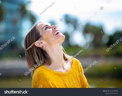 Close Side Portrait Woman Laughing Outdoors Stock Photo Shutterstock