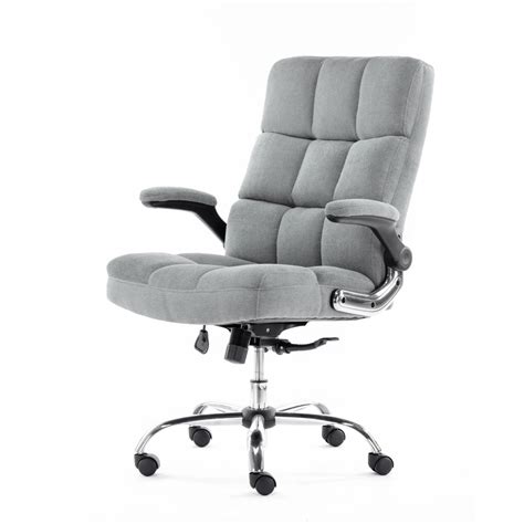 This beige upholstered office chair is on wheels for easy movement and boasts gracious curved armrests and a scrollwork back all in a peppercorn finish. ALEKO Upholstered Fabric Luxury Office Chair - Gray ...