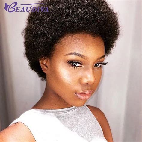 Beau Diva Peruvian Afro Kinky Curly Wig Short Human Hair Bob Wigs Natural Color Cheveux Non Remy