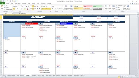 Bill Payment Calendar Excel Templates