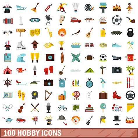 flat comic style vector design images 100 hobby icons set flat style style icons 100 icons