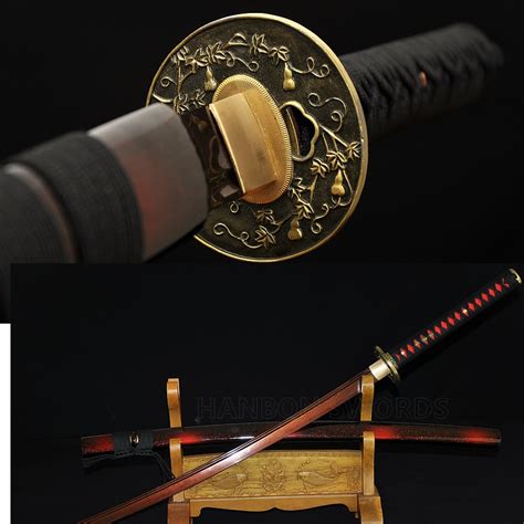 Full Tang Black And Red Blade Japanese Samurai Katana Damascus Steel