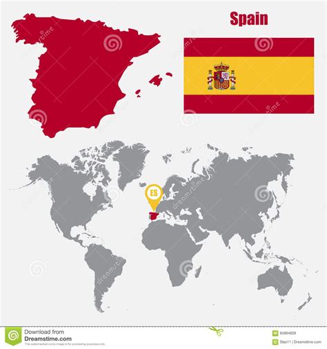 Mapa De España Bandera Y Ubicación En El Mundo Esdreamstime