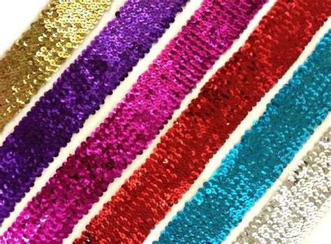 Stunning 6 Row Elastic Stretch Sequin Trim 55mm Various Colours Sold