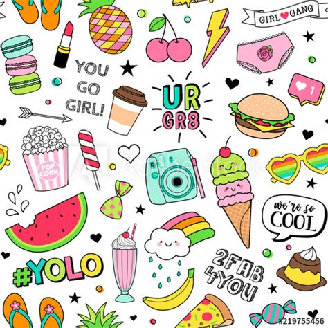 Cute Fun Doodles Seamless Pattern On White Background For