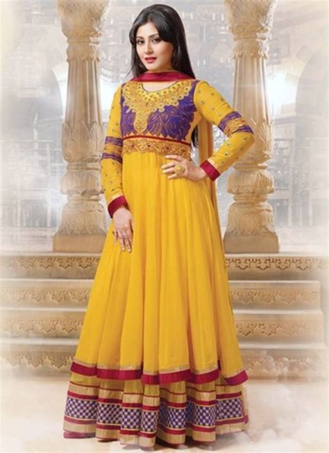 Yellow Embroidered Georgette Semi Stitched Salwar With Dupatta Saree Exotica 369161