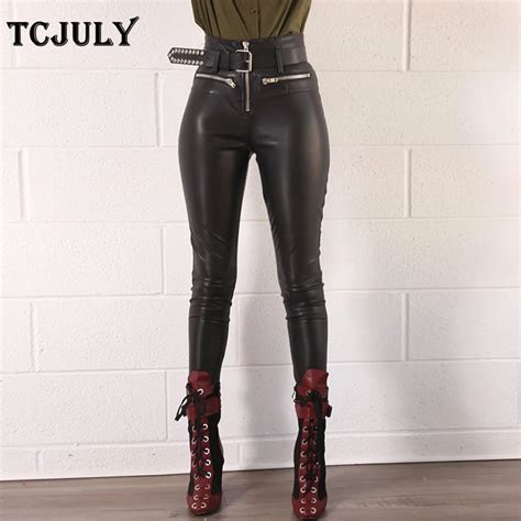 buy tcjuly wholesale sexy pu leather pants high waist skinny slim push up