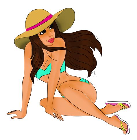 Free Images Girl Brunette Bikini Illustration Beach Summer Cartoon Clothing Headgear