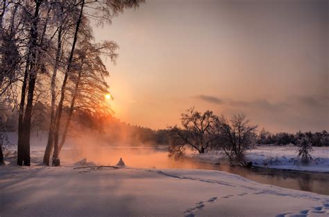 Morning Dawn Rising December Snow Winter Traces Wallpaper And