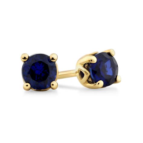 Mm Stud Earrings With Created Sapphire In Ct Yellow Gold