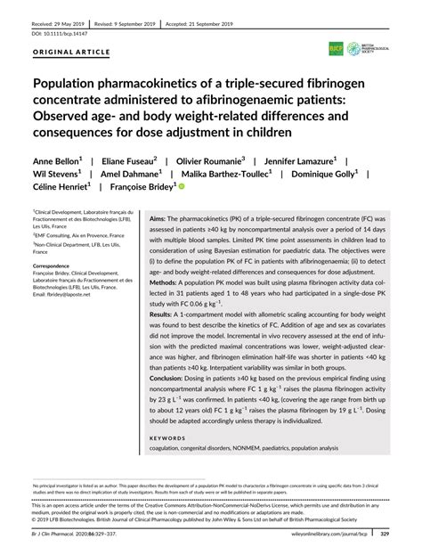 Pdf Population Pharmacokinetics Of A Triple Secured Fibrinogen