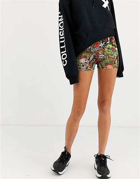 Collusion Booty Short In Tattoo Print Asos