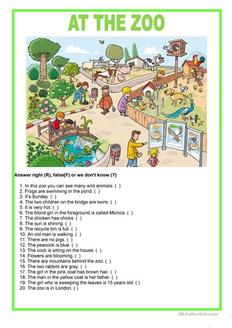 Picture Description At The Zoo Worksheet Free Esl