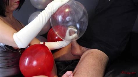 Condom Balloon Handjob With Long Latex Gloves Cum In And On Balloons