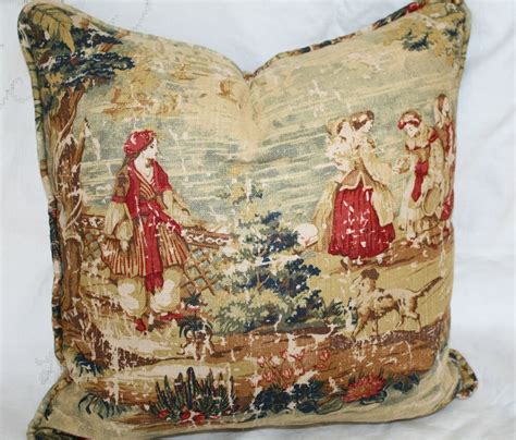 Decorative cloth ties on rustic sophistication. Covington Bosporus Pastoral Toile PILLOW Antique Red Flax ...