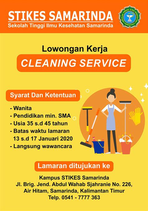 Lowongan kerja satpam cleaning service operator produksi tangerang jakarta. Loker Cleaning Service - Stikes Samarinda