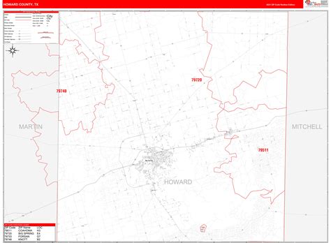 Howard County Tx Zip Code Wall Map Red Line Style By Marketmaps