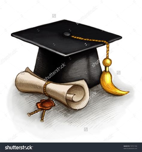 Drawing Of Graduation Cap And Diploma Stock Photo 70751740