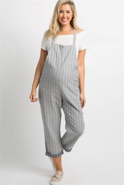 Blue Striped Cuffed Maternity Overalls Maternity Overalls Pink Blush
