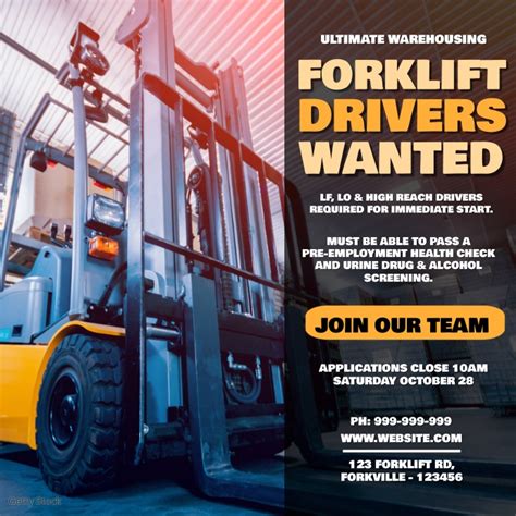 Forklift Drivers Wanted Poster Template Postermywall