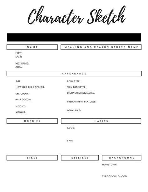 Character Sketch Worksheet Nanowrimo Planner Digital Download By Wildforawhile On Etsy