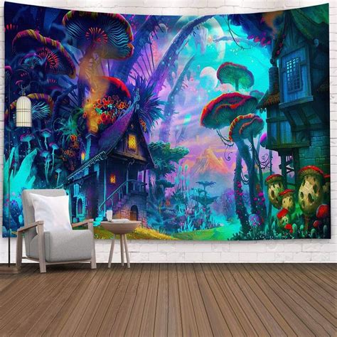 Hippy Psychedelic Dreamlike Mushroom Tapestry Home Bedroom Abstract