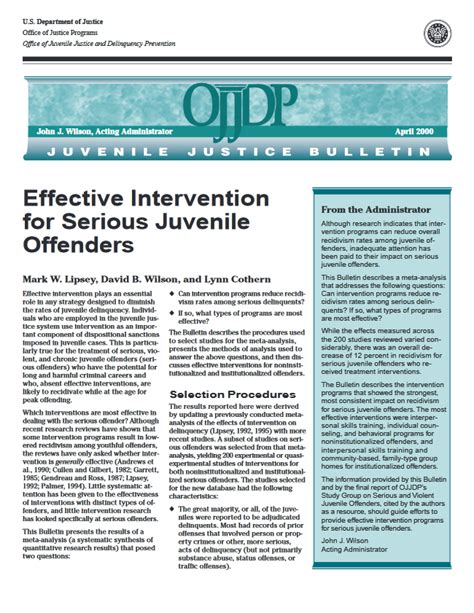 Effective Intervention For Serious Juvenile Offenders