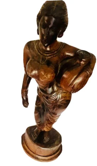 Large Vintage 18andhandcarved Wood Statue Of Indian Girl Carrying Water Vgc 6304 Picclick