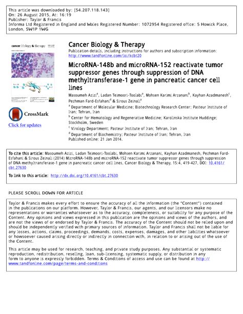 pdf microrna 148b and microrna 152 reactivate tumor suppressor genes through suppression of