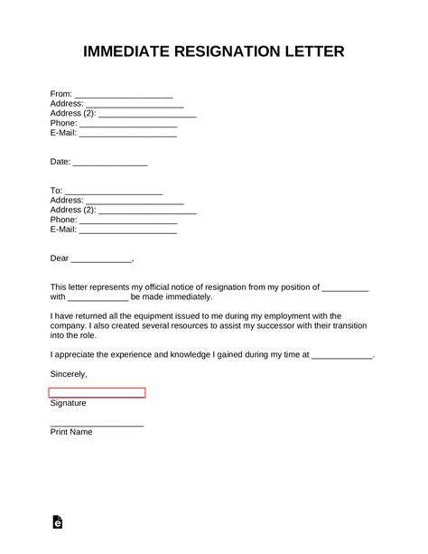 Free Immediate Letter Of Resignation Templates And Samples Pdf Word