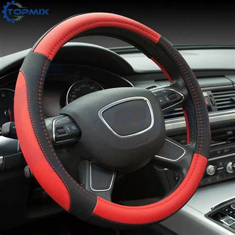 Microfiber Pu Leather Universal Car Steering Wheel Cover 38cm Red Auto