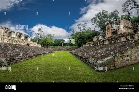 Ball Court Of Mayan Ruins Copan Archaeological Site Honduras Stock