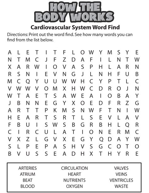 Word Search Heart And Circulatory System Johns Hopkins All Childrens