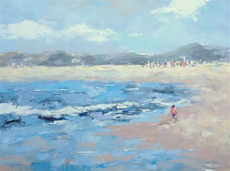 Gallery wrap canvas, framed fine art prints, framed canvas art Nicole Laceur; beach scene; summertime; sea; impressionist ...
