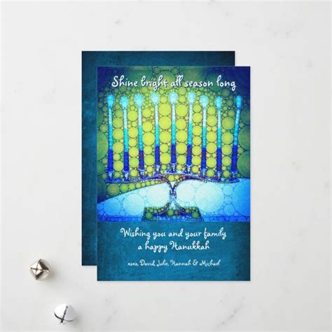 Blue Green Hanukkah Menorah ¡°shine Bright Flat Holiday Card Ad