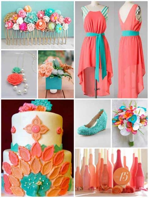 Coral is poised to become one of the hottest colors. Color Combo: Peach and Coral + Turquoise - The Inspired Bride