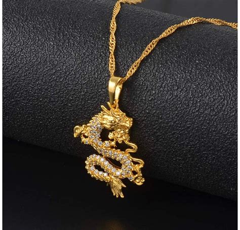 Gold Dragon Pendant And Chain Etsy