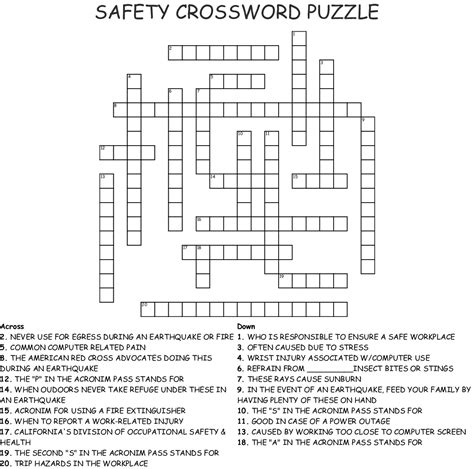 Safety Crossword Puzzle Wordmint