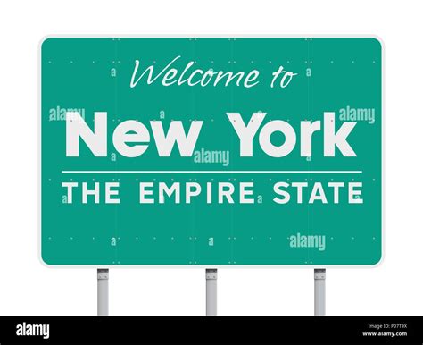 Vector Illustration Of Welcome To New York Green Road Sign With The