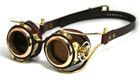 steampunk goggles brown leather polished brass gear flex solid frames steampunk goggles