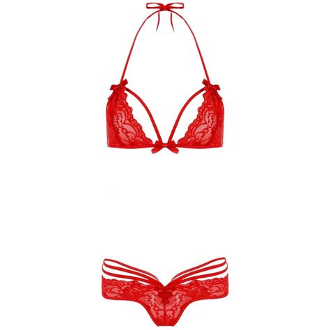 lace halter bralette and panty set in hot red sexy lingerie